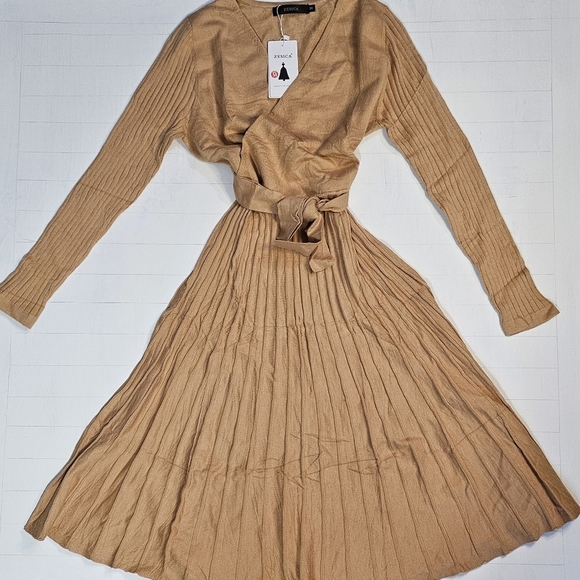 ZESICA Women's 2024 Fall Long Sleeve Wrap V Neck Ribbed Knit Pleated A Line - Picture 5 of 6